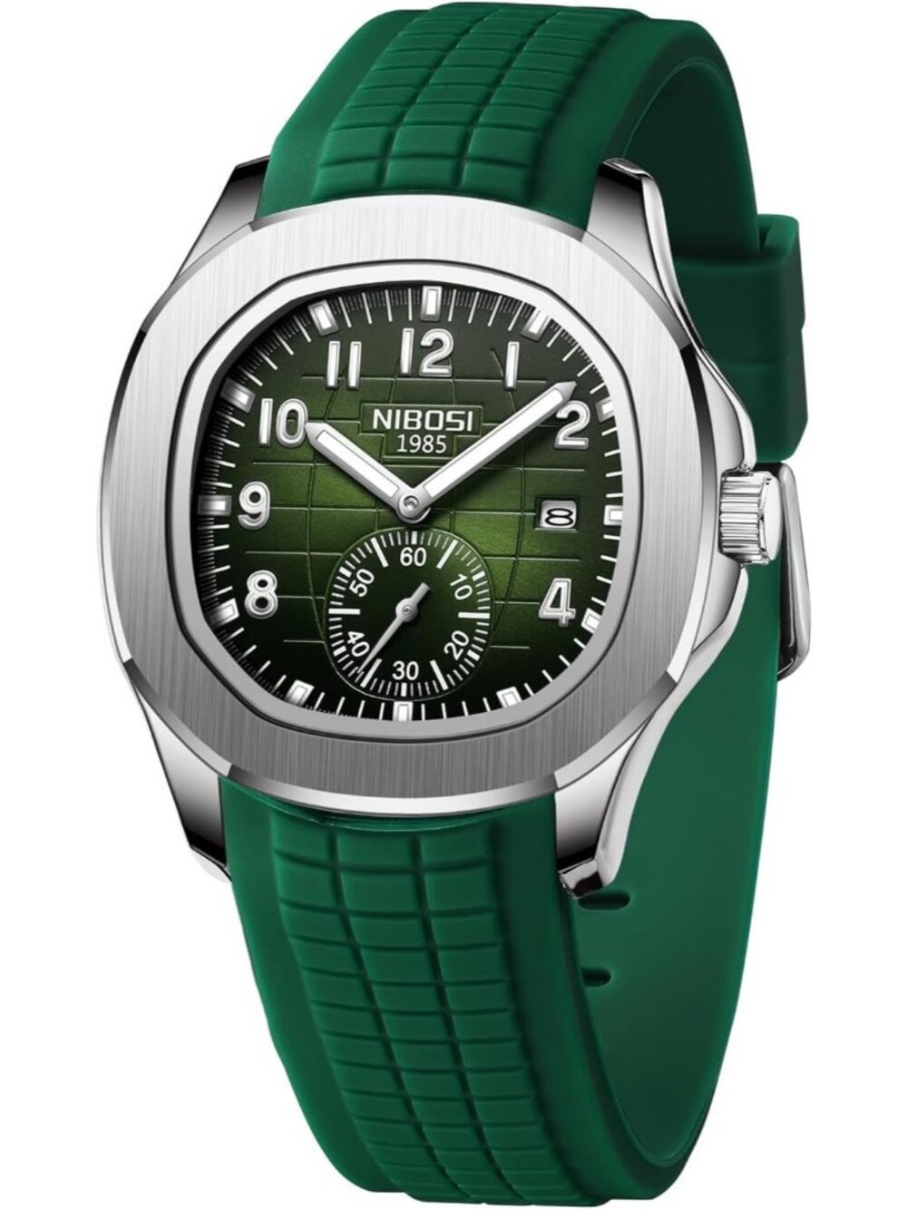 Men's Green Analog Quartz Silicone Strap Waterproof Unique Dainty Wrist Watch